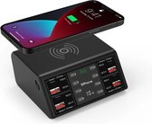 DrPhone PowerHub 100W - Station de recharge USB 8 ports - 4x PD27W et 4x QC18W - Tapis de chargement sans fil - Protection contre la surchauffe - Zwart