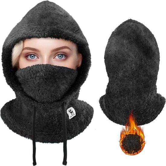 HESYSUAN Thermomütze Mit Gesichtsmaske | Plüschgefüttert, Winddicht Für Ski & Winter