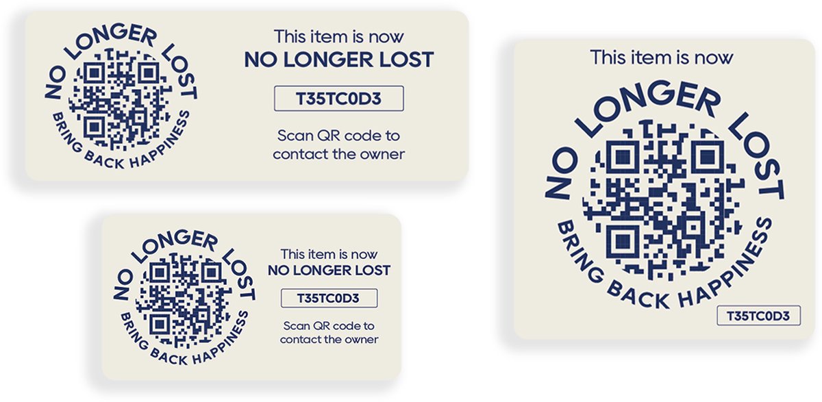 NoLongerLost - 'Triple Value Pack' Stickers - 3 stuks (verschillende afmetingen) - Gebroken Wit - Unieke QR code - Tracking