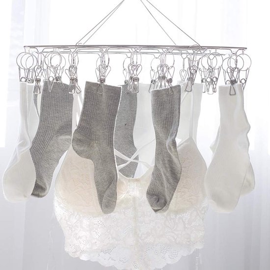 Séchoir à Chaussettes Et Sous-vêtements Avec 32 Pinces - Étendoir Pliable Rotatif - Pour Intérieur/extérieur