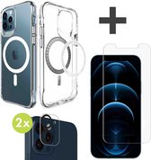 iMoshion Geschikt voor MagSafe Hoesje & Screenprotector Gehard Glas & 2 Pack Camera Lens Protector Geschikt voor iPhone 12 - Transparant