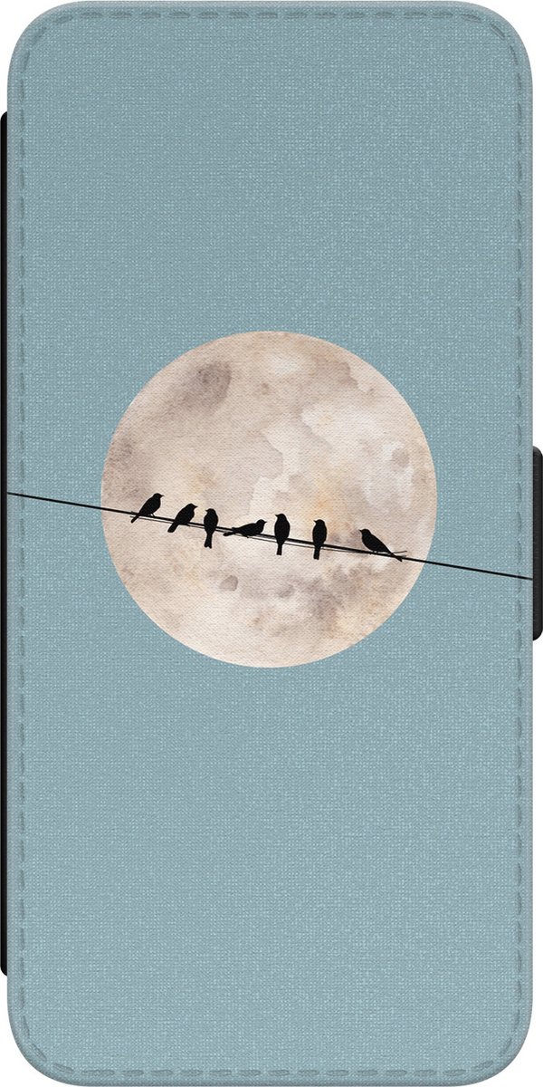 Leuke Telefoonhoesjes - Hoesje geschikt voor Samsung Galaxy S22 - Moon birds - Wallet Case met pasjeshouder - Print / Illustratie - Blauw