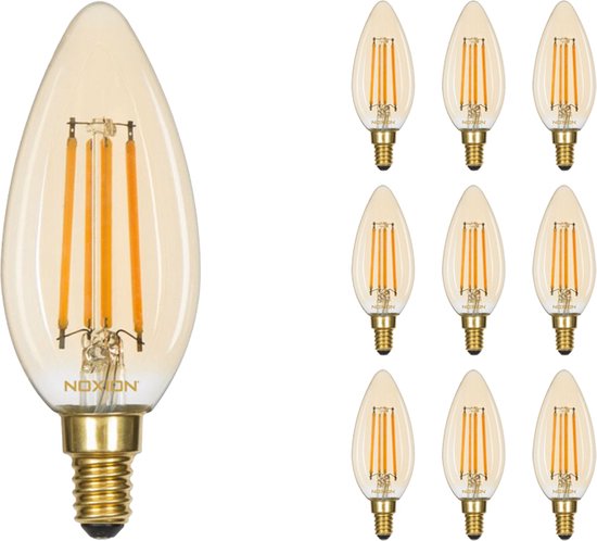 Voordeelpak 10x Noxion Lucent LED E14 Kaars Filament Amber 4.1W 350lm - 822 Zeer Warm Wit | Dimbaar - Vervangt 40W.