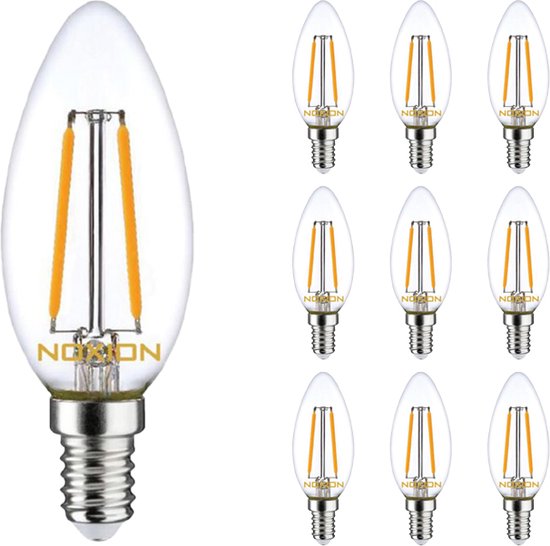 Voordeelpak 10x Noxion Lucent LED E14 Kaars Filament Helder 2.5W 250lm - 827 Zeer Warm Wit | Vervangt 25W.