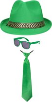 Carnaval verkleedset Men in green - hoed/zonnebril/party stropdas - groen - heren/dames - verkleedkleding accessoires