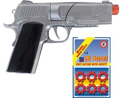 Politie speelgoed revolver/pistool - metaal - voor 8 schots ringen plaffertjes - 96 shots in de set