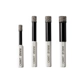 Vier droogboren van Carat met diameters 6mm, 8mm, 10mm en 12mm. De boren hebben een diamant coating.
