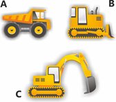 Graafmachine stickers een bulldozer, kiepwagen, graafmachine en betontruck.