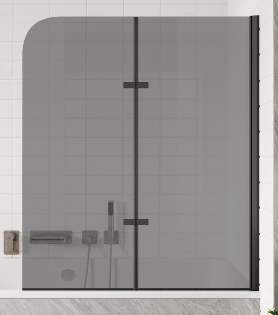 Badplaats Badwand Austin 110 x 140 cm - Rookglas - Zwart - Badscherm Draaibaar 5 mm dik - Veiligheidsglas en Antikalk