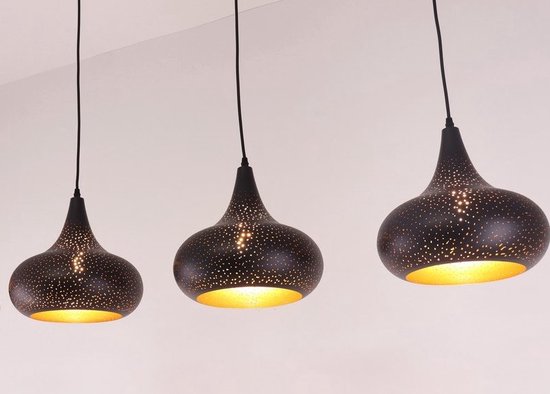 Barco Gaaties - hanglamp - 3lichts - zwart met gouden binnenkant - 130cm