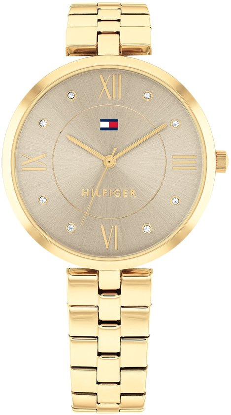 Tommy Hilfiger TH1782685 Ella Dames Horloge - Mineraalglas - Staal - Goudkleurig - 34 mm breed - Quartz - Vouw/Vlindersluiting - 3 ATM (spatwater)