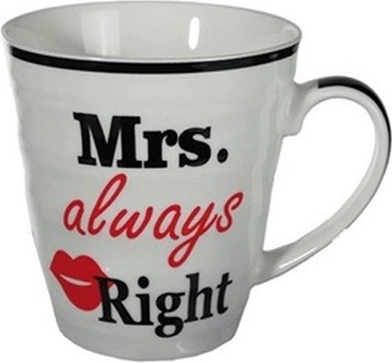 Mr Right en Mrs Always Right cadeau beker set voor hem en haar - Huwelijk/Bruiloft/Valentijnsdag- cadeautje - Out of the Blue