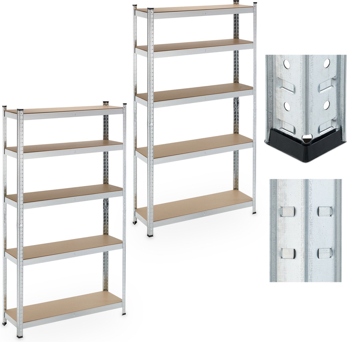 Relaxdays stellingkast, set van 2, 5 planken, 180x100x30 cm, tot 500 kg, staal, stellingrek kelder & garage, zilver