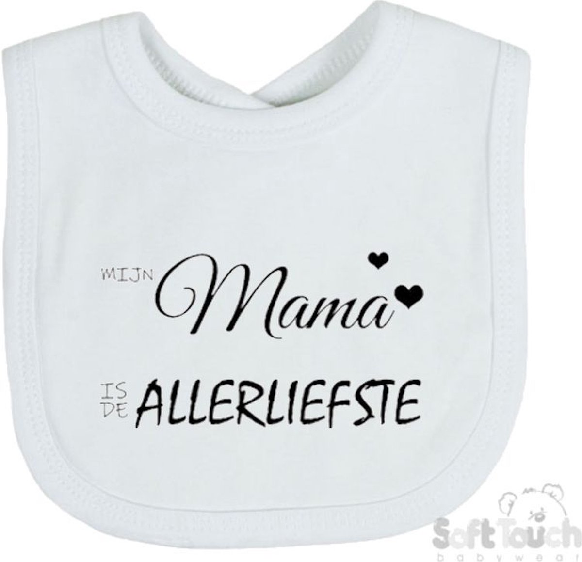 Goedkoopste Soft Touch Slabber Slabbetje Slab Mijn mama is de allerliefste Moederdag Unisex Katoen Wit/zwart Maat 33x22 Cm