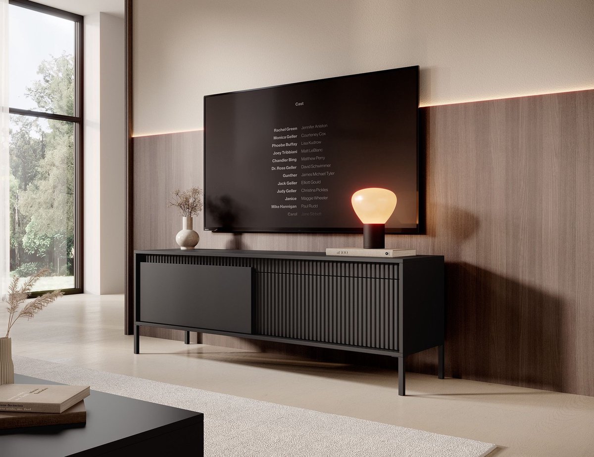 Meubella - TV-Meubel Saran - Mat zwart - 153 cm