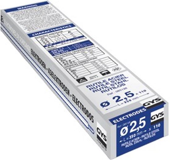 Doos GYS rutiel laselektroden E6013, diameter 2,5 mm, 110 stuks.