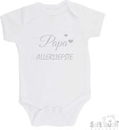 Barboteuse 100% coton « Mon papa est le plus gentil » Vaderdag Garçons Katoen Wit/ argent brillant Taille 62 / 68