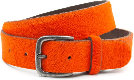 Thimbly Belts Oranje hair-on-riem - heren en dames riem - 4 cm breed - Oranje - Echt Pony Skin - Taille: 90cm - Totale lengte riem: 105cm