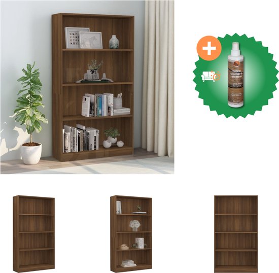 vidaXL Boekenkast met 4 schappen 80x24x142 cm hout bruineikenkleurig - Kast - Inclusief Houtreiniger en verfrisser