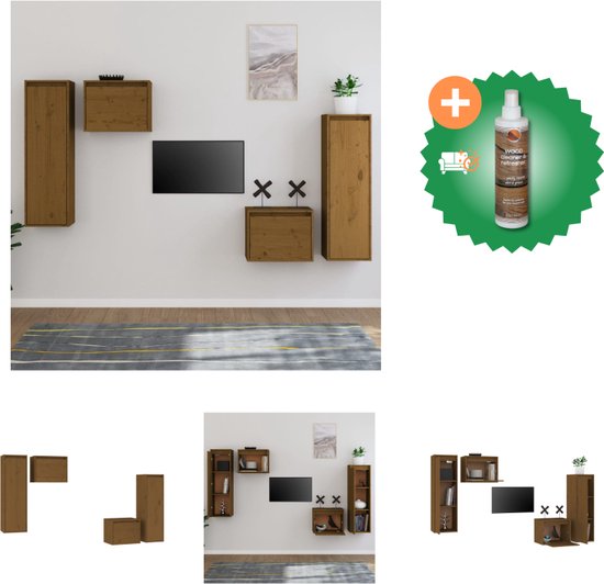 vidaXL Tv-meubelen 4 st massief grenenhout honingbruin - Kast - Inclusief Houtreiniger en verfrisser