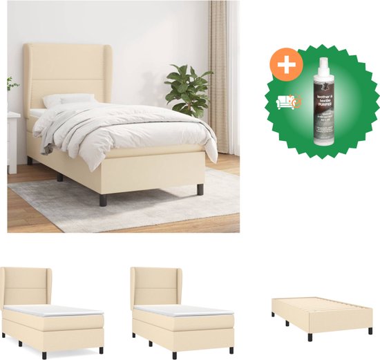 vidaXL Boxspring met matras stof crèmekleurig 90x190 cm - Bed - Inclusief Reiniger