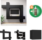 vidaXL 9-delige Tv-meubelset spaanplaat zwart - Kast - Inclusief Houtreiniger en verfrisser