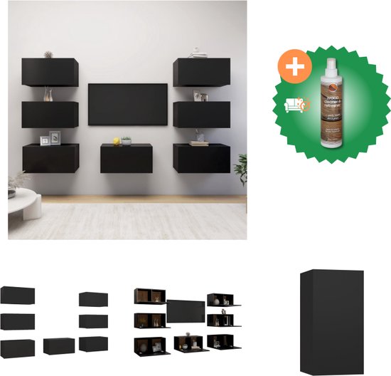 vidaXL Tv-meubelen 7 st 30-5x30x60 cm spaanplaat zwart - Kast - Inclusief Houtreiniger en verfrisser
