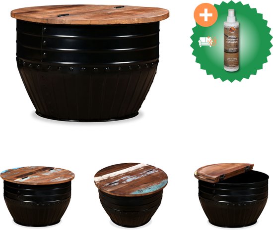 vidaXL Salontafel industrielle Bois recyclé - 60 x 40 cm - Avec espace de rangement - Table - Comprend un nettoyant et un assainisseur pour bois