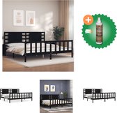 vidaXL Bedframe met hoofdbord massief hout zwart 200x200 cm - Bed - Inclusief Houtreiniger en verfrisser