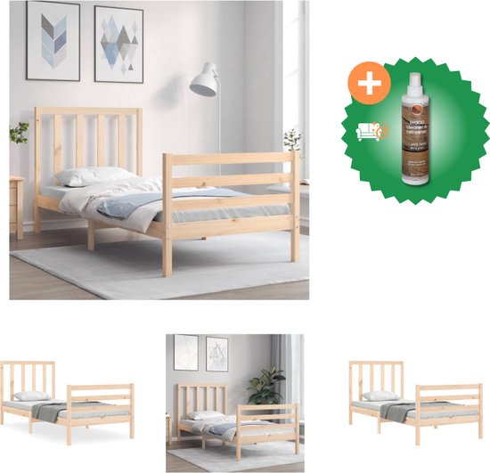 vidaXL Bedframe met hoofdbord massief hout 100x200 cm - Bed - Inclusief Houtreiniger en verfrisser