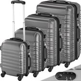 tectake® - Kofferset trolleyset handbagage reiskoffer - 4 delig - ABS hardshell - grijs - trolleykoffer - reis koffer set - luxe kofferset - abs kofferset