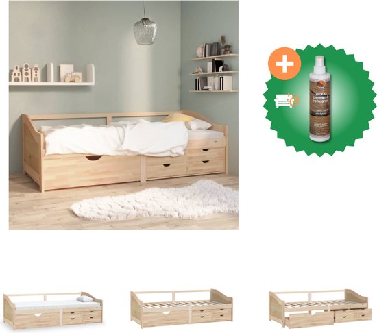 vidaXL Bedbank 3-zits met lades massief grenenhout 90x200 cm - Bed - Inclusief Houtreiniger en verfrisser
