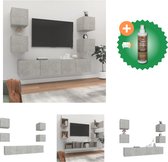 vidaXL 6-delige Tv-meubelset bewerkt hout betongrijs - Kast - Inclusief Houtreiniger en verfrisser