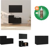 vidaXL 2-delige Tv-meubelset bewerkt hout zwart - Kast - Inclusief Houtreiniger en verfrisser