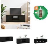 vidaXL Tv-meubel 102x30x37-5 cm bewerkt hout zwart - Kast - Inclusief Houtreiniger en verfrisser