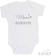 100% katoenen Romper "Mijn mama is de allerliefste" Moederdag Unisex Katoen Wit/grijs Maat 56/62