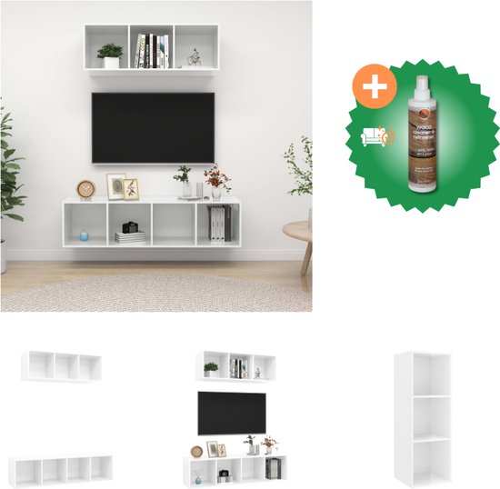 vidaXL 2-delige Tv-meubelset spaanplaat hoogglans wit - Kast - Inclusief Houtreiniger en verfrisser