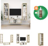 vidaXL 3-delige Tv-meubelset spaanplaat wit en sonoma eikenkleurig - Kast - Inclusief Houtreiniger en verfrisser