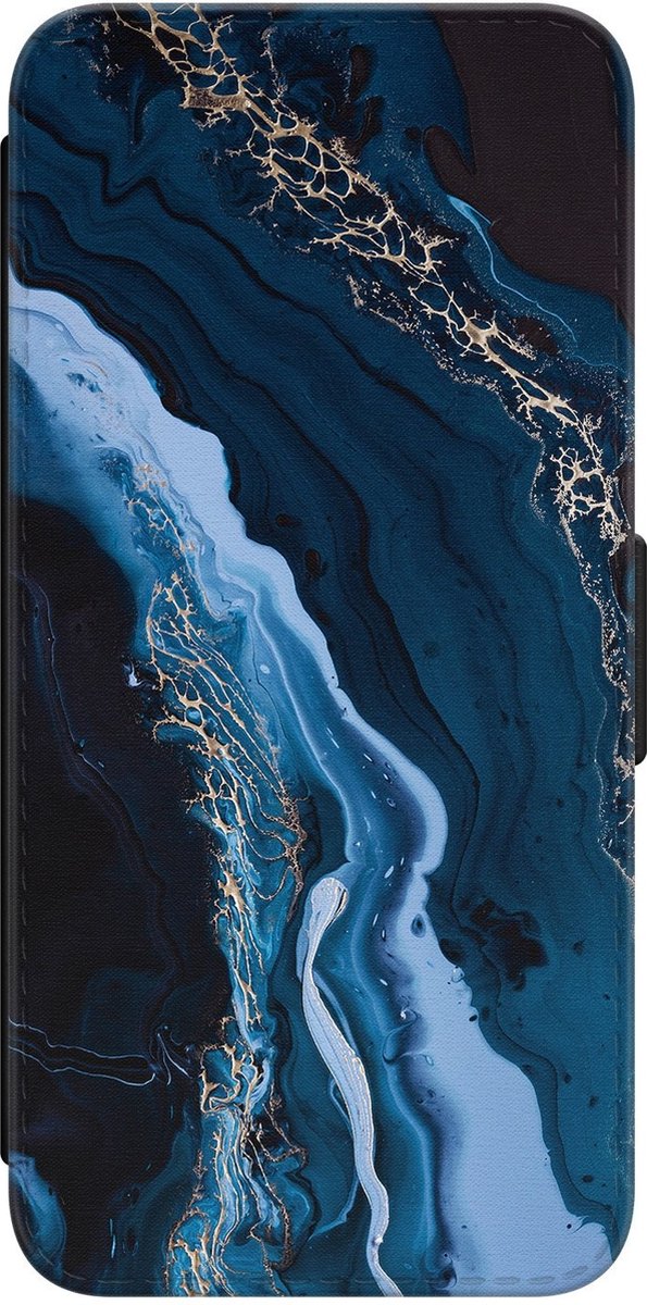 Leuke Telefoonhoesjes - Hoesje geschikt voor Samsung Galaxy S21 FE - Marmer lagoon blauw - Wallet Case met pasjeshouder - Marmer - Blauw