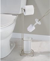 Toiletpapierhouder met toiletborstel zonder boren – vrijstaande toiletrolhouder met geïntegreerde wc-borstel – 2-in-1 wc-set staand – zilverkleurig