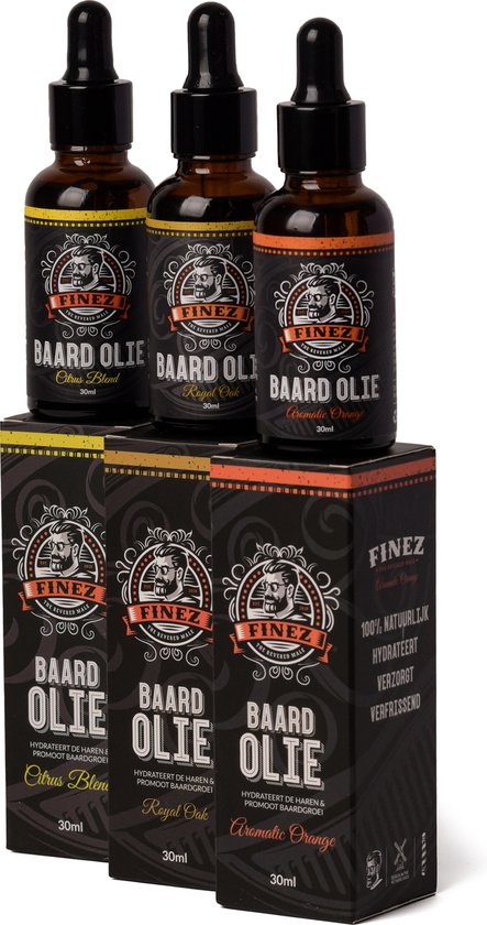 Finez Variety Pack - Baardolie - Aromatic Orange, Royal Oak, & Citrus Blend - 3-Pack - Baardverzorging - 3x - 30ml