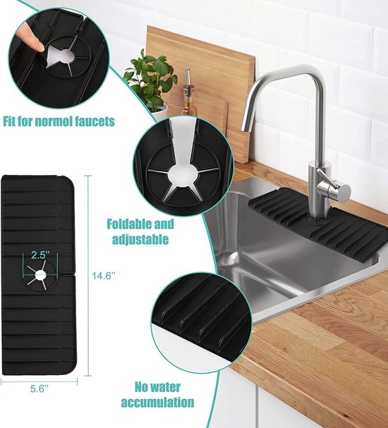 Onderbouwmat, keukenkastblad, waterdicht, 86,4 x 55,9 cm, dikke flexibele siliconen onderlaag met drainagegat, keukenkastmat en beschermer voor