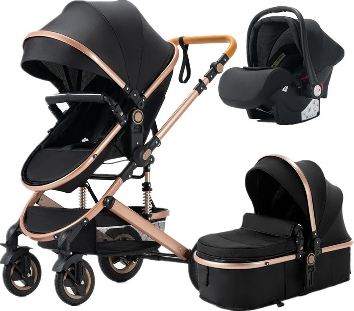 Bol.com B.O.S. Luxe 3 in 1 Kinderwagen - Buggy Incl. Autostoel - Tot 36 Maanden - Kwaliteit - Makkelijk Inklapbaar - Ingeklapt 8... aanbieding