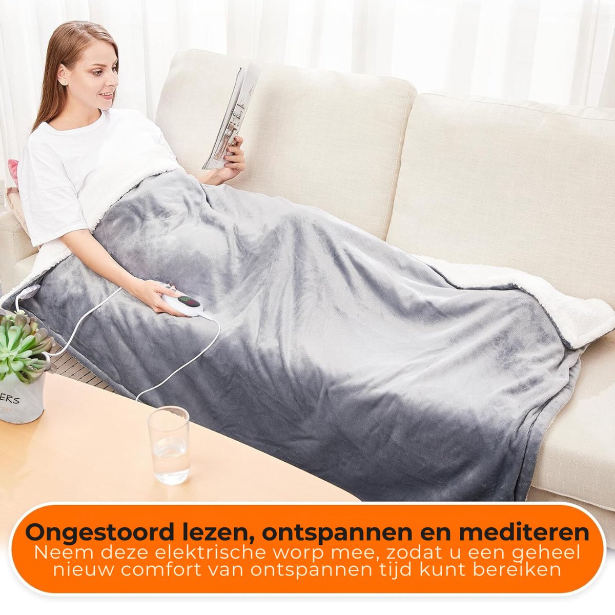 Afbeelding 2 van Infrarood Deken - 25°C t/m 53°C - Elektrische Deken – Warmtedeken - Infrarood Deken f]Fibromyalgie - 160L x 130B – Infrarood Sauna – Infraroodtherapie – Pijnverlichting - Grijs