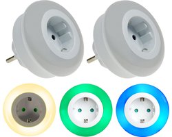 TrangoSet van 2 LED-kindernachtlampjes met fitting 11-253 *ALEX* oriëntatielicht, nachtlampje incl. lichtsterkte, schemersensor & aanraakschakelaar voor drie LED-kleurinstellingen warm wit-blauw-groen veiligheidslicht
