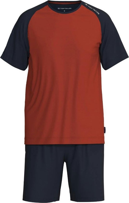 Tom Tailor Pyjama korte broek - 420 Blue/Bordeaux - maat XL (XL) - Heren Volwassenen - 100% katoen- 71374-4009-420-XL
