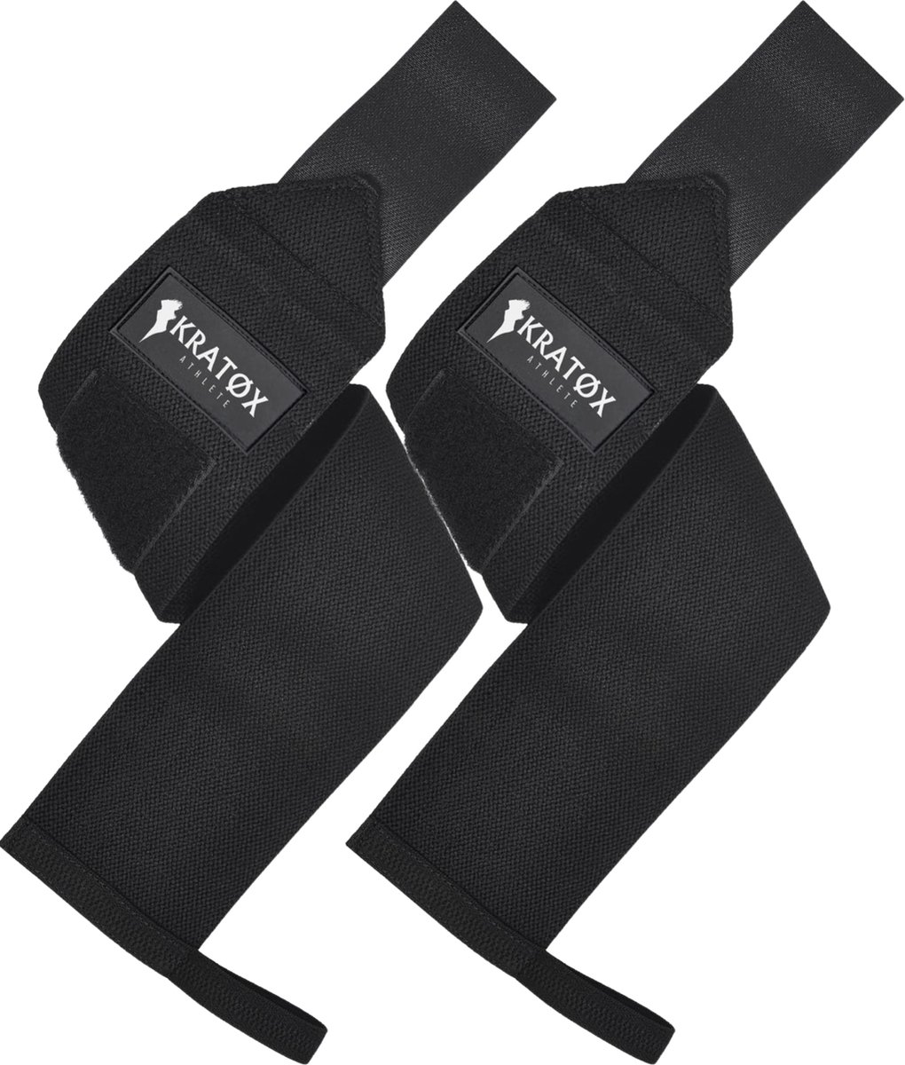 KRATØX 2 Stuks Wrist Wraps - Polsbrace - Polsbandage - Krachtraining - Polsbescherming - Fitness & Crossfit - Zwart