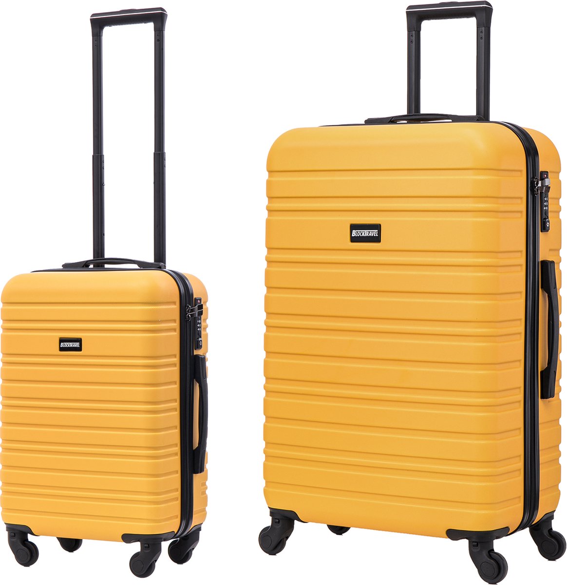 BlockTravel - kofferset - 2 delig - ABS - ruimbagage en handbagage - 39 en 74 liter - inbouw TSA slot - geel