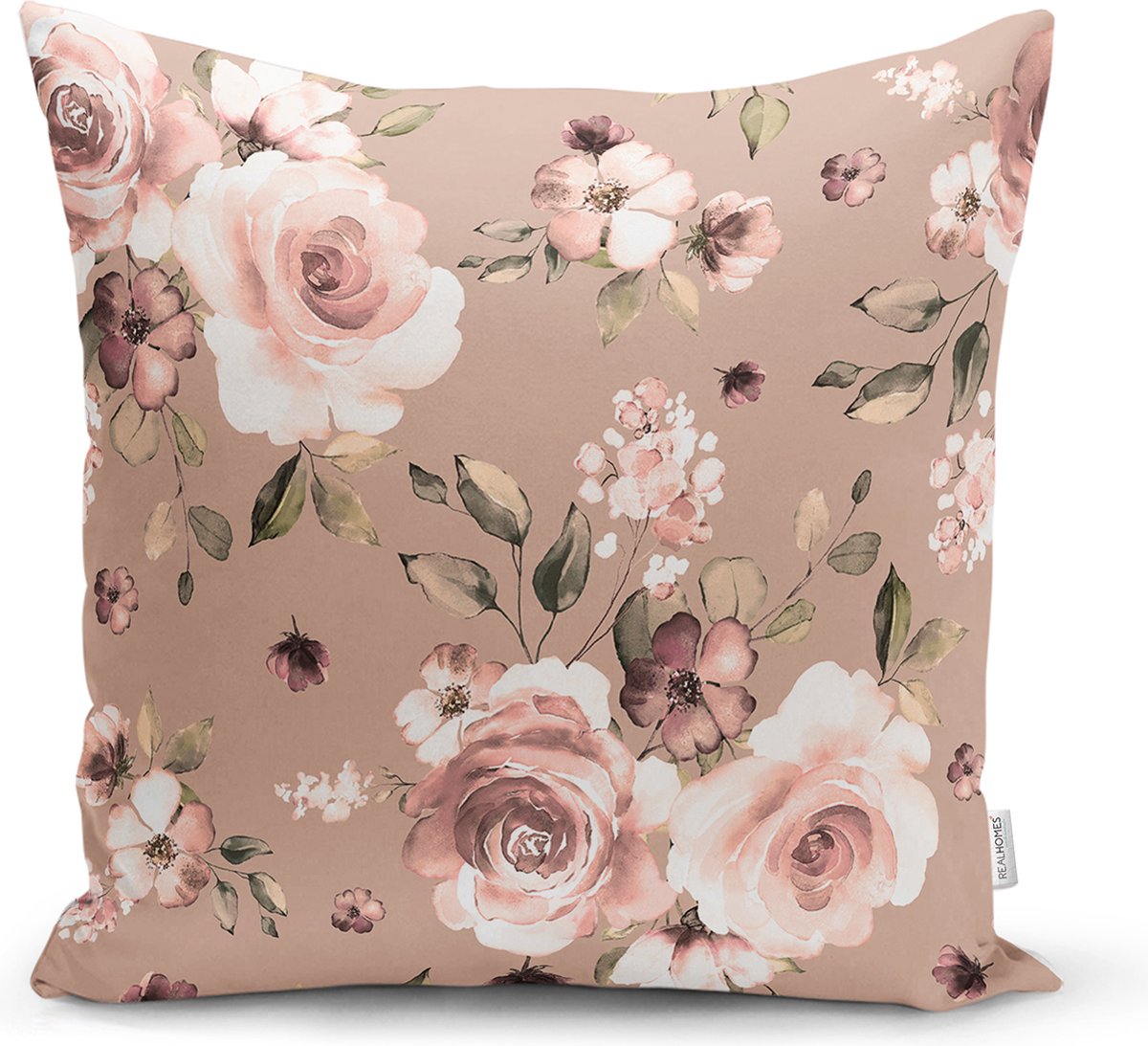 Kussensloop - kussenhoes - Sierkussenhoes - hoes voor sierkussens FLORA - Velvet 50x50 - Lichtbruin - Fluweel - Aan beide zijdig bedrukt