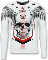 Mannen Sweater - Doodskop Crewneck - Ster Skull Trui  - Wit